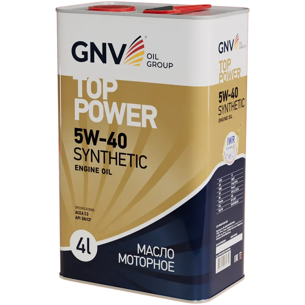 Моторное масло GNV Top Power 5W40 СИНТ SN/CF C3 4 л