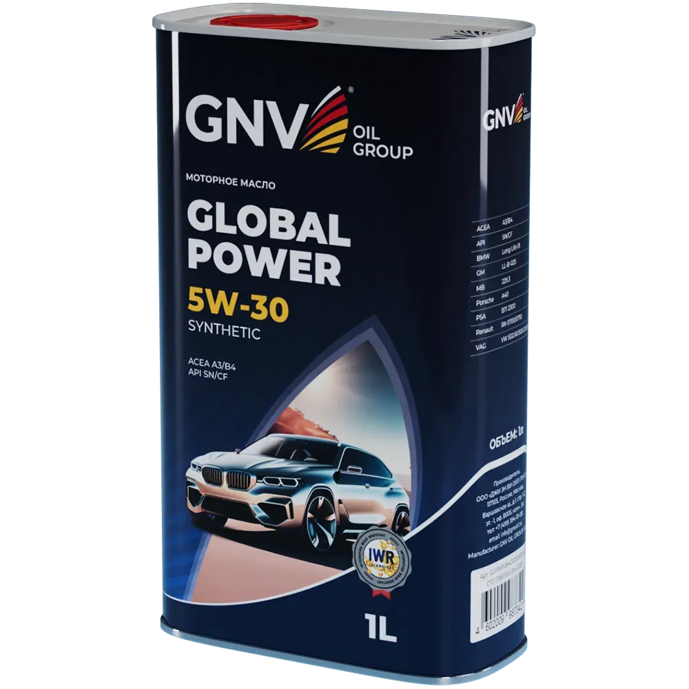 Моторное масло GNV Global Power 5W30 СИНТ SN/CF A3/B4 1 л